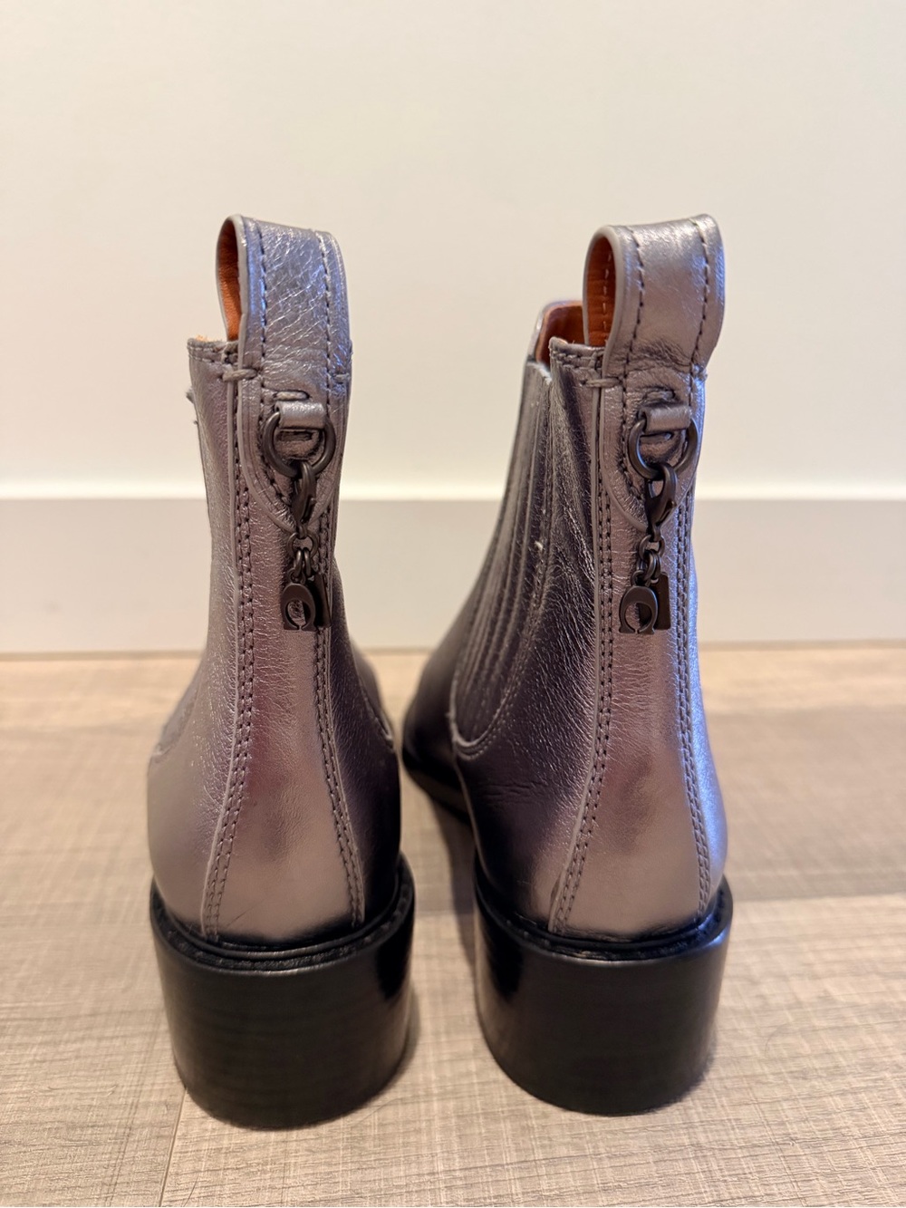 Coach Metallic Silver Pointed Chelsea Ankle Boots - Picture 2 of 7